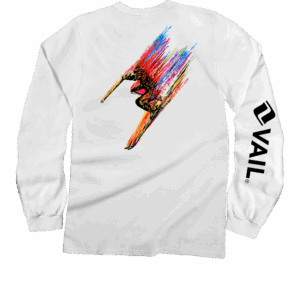 Vail Resort Technicolor Skier - White Long Sleeve Crewneck T-Shirt