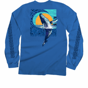 Tribal Whale Breach - Blue Hawaii Dyed Long Sleeve Crewneck T-Shirt